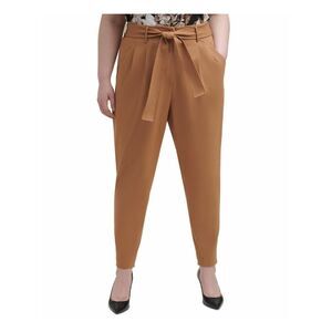 NWT CALVIN KLEIN Womens Brown Slim Fit Belted Paperbag Waist Pants 10